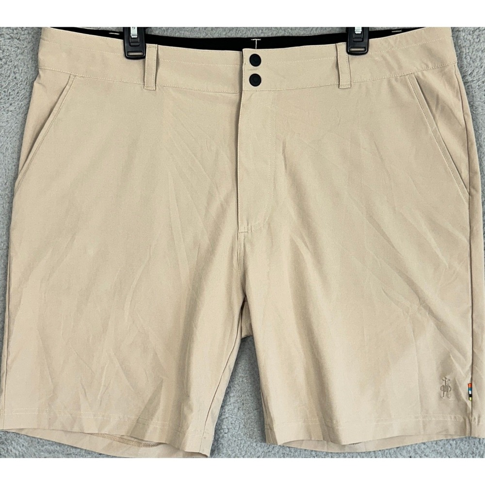 Smartwool Merino Wool Blend Active Shorts Men XL Tan Hiking Travel Chino Stretch